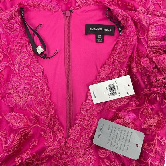 Tadashi Shoji Embroidered Puff Sleeve Cocktail Dress Pink Size 12 - Picture 10 of 10